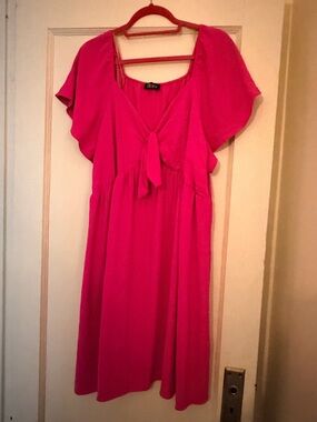 Trixxi Bright Pink Tie-Front Midi Dress